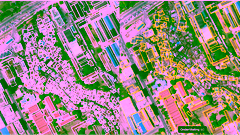 An aerial image of houses with an overlay of outlines