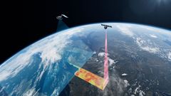 Illustration of satellites measuring crops from space