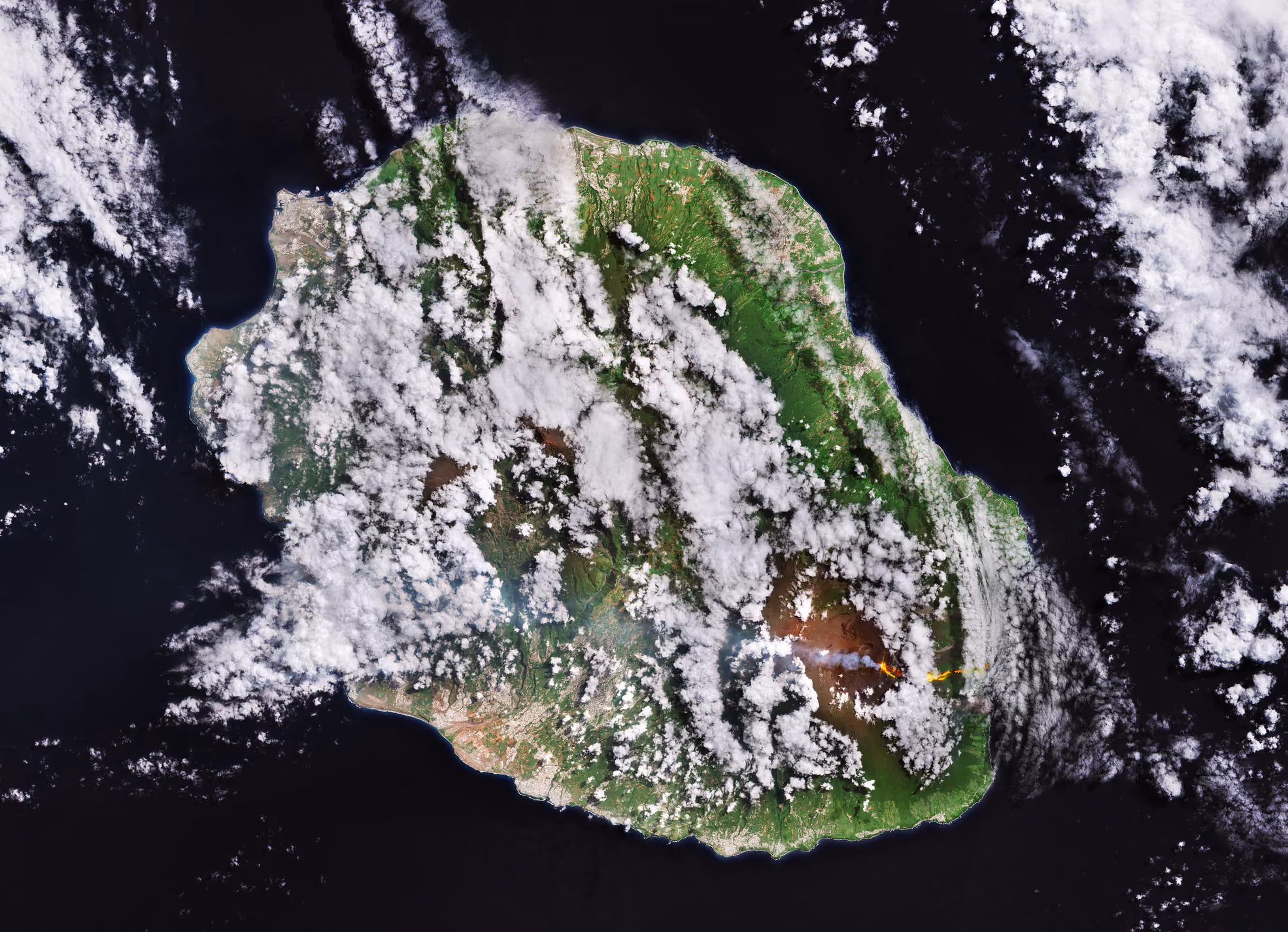 A satellite image of Reunion Island