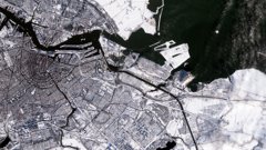 Satellite image of snow cover in Amsterdam, Netherlands
