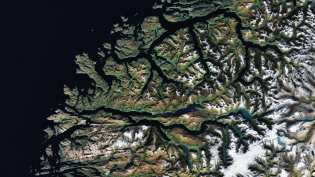 A satellite image of western Norway