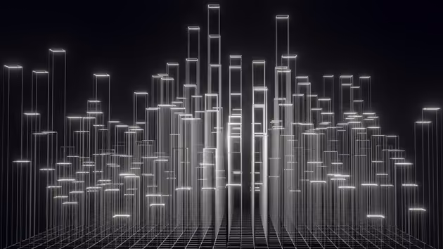 A city depicted in digital wireframes