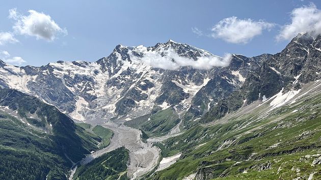 Monte Rosa massif and Belvedere Glacier in Macugnaga, Italy.