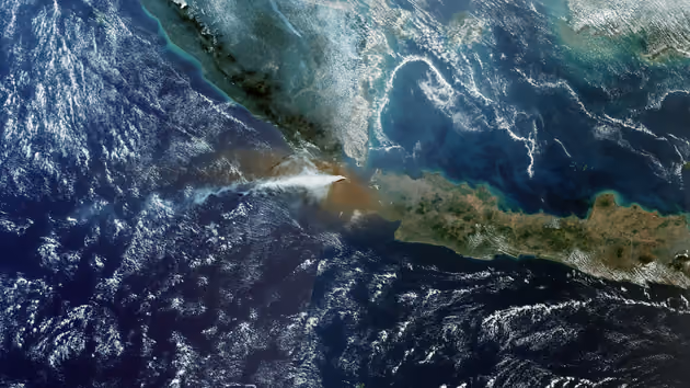 Satellite image of erupting volcano