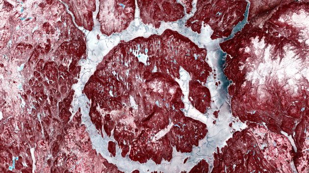 False-colour satellite image of a reservoir north-east of Quebec City