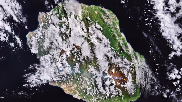 A satellite image of Reunion Island