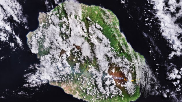A satellite image of Reunion Island