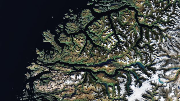 A satellite image of western Norway
