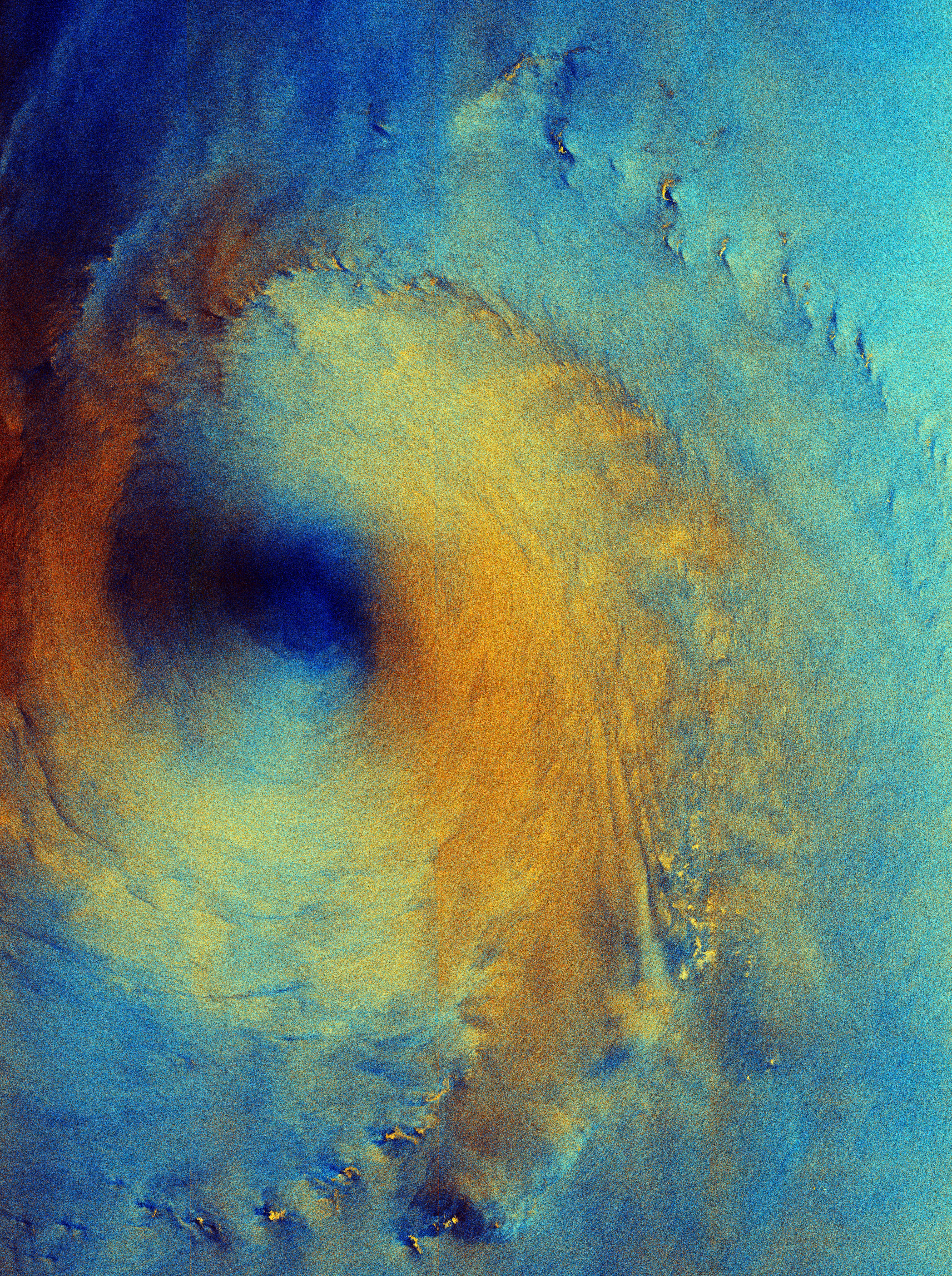 False-colour, polarised satellite image of Typhoon Surigae