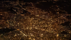 An aerial view of a city at night