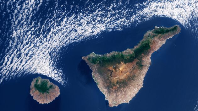 A satellite image of clouds over the Canary Islands