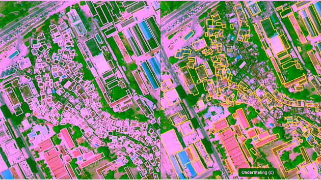 An aerial image of houses with an overlay of outlines