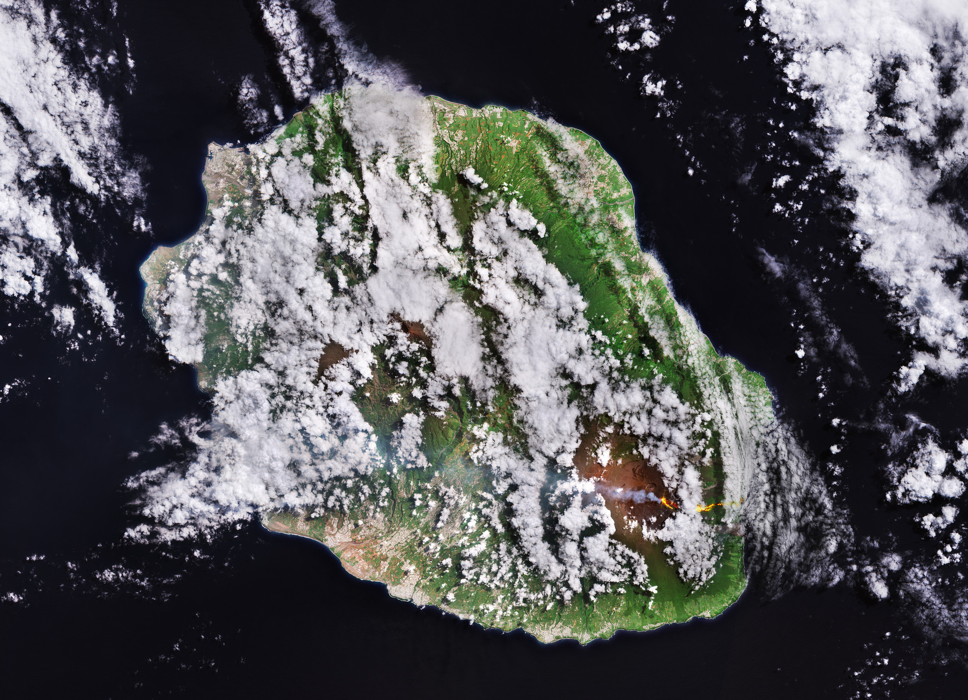 A satellite image of Reunion Island